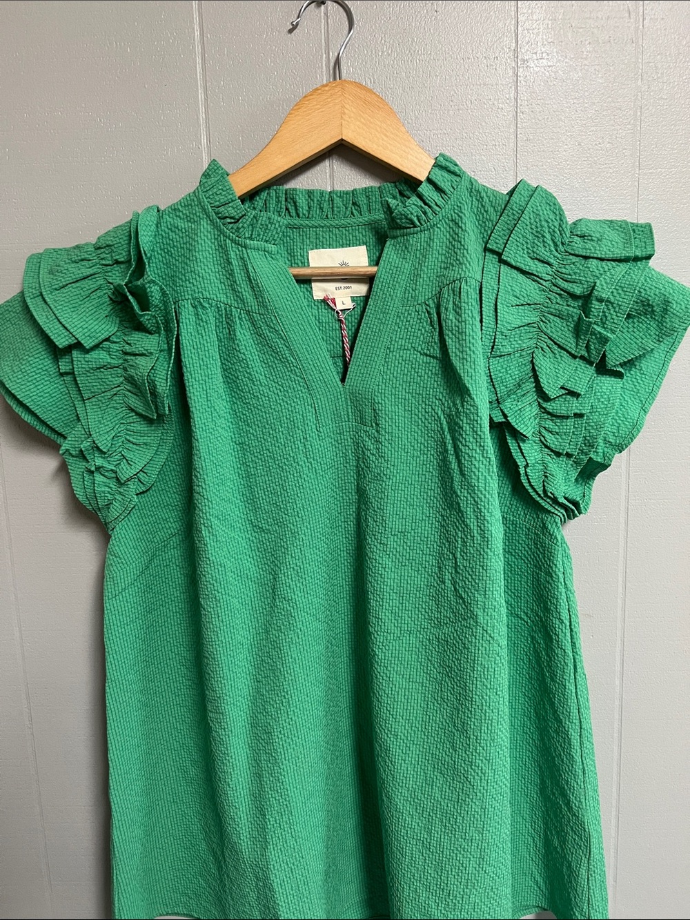 NWT Green Umgee Top Blouse Shirt Large V Neck - Picture 3 of 15